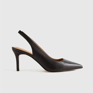 Quince Black Leather point toe Slingback Heels